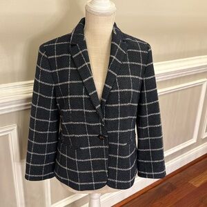 Ann Taylor Navy & White Windowpane Blazer